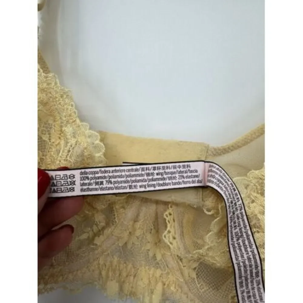 Victoria's Secret 32DD Dream Angels Demi Bra‎ Women Yellow Floral Lace Unlined